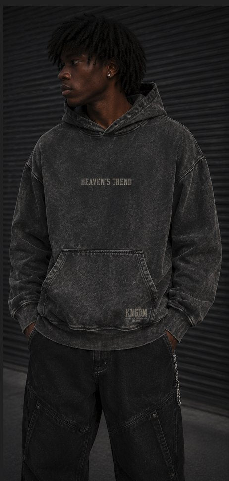 Heaven's Trend faded black hoodie — front